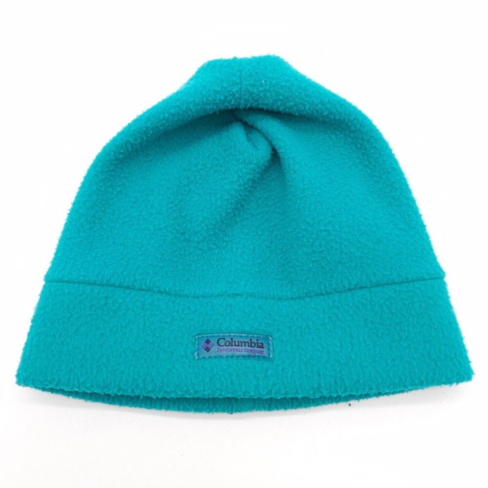 Vintage Columbia Fleece Beanie Hat Winter Snow Cap Small Medium Teal‎ USA Made